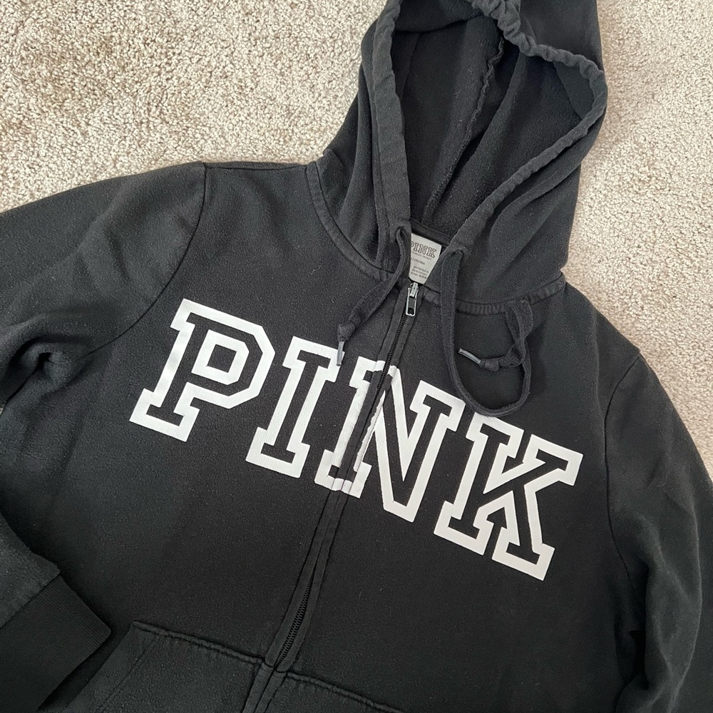 PINK Victoria's Secret Black Zip-Up Hoodie - Picture 3 of 5